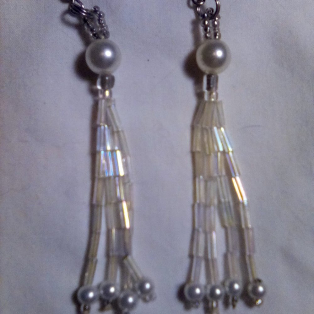 Hand Crafted  White Pearl Beaded Earrings